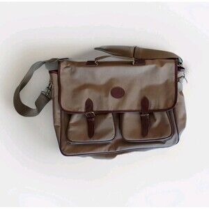 Ralph Lauren Beige  Brown Canvas Messenger Bag Laptop School W Shoulder Strap